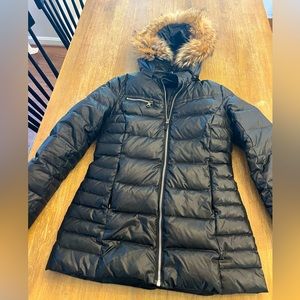 Marc New York by Andrew Marc Black Down Coyote Fur Trimmed Puffer Coat Womens S